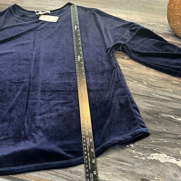 Weekend Suzanne Betro Top Large Velvet Navy Blue Tie Accent Grunge - Picture 7 of 9